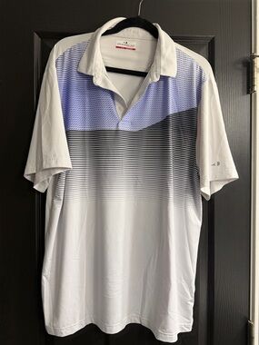 Grand Slam White Polo with Blue and Black Gradient Stripes